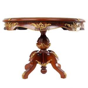 Table d'entrée ronde classique de luxe en bois et laiton - Product Image 1