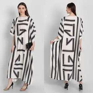 Modern Fashion Wear Printed Geometric Kaftan Dress Design For Women