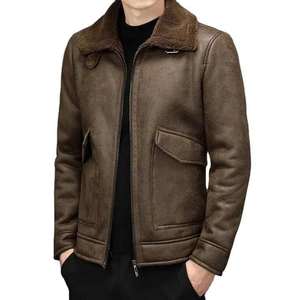 Premium-Grade Sheep Skin Leather <b>Men's</b> Winter Bomber <b>Jacket</b> with Stand Collar and Front Logo <b>Smart</b> <b>Casual</b> Heated & Breathable - Product Image 6