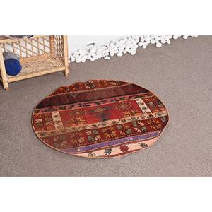 Alfombra turca Vintage Bohemia roja de 3x3 pies de lana área grande rectángulo patrón de pasillo 10mm de espesor habitación alfombra de noche de látex - Product Image 2