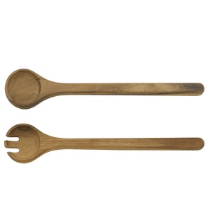 Ensemble de cuillère et de fourchette à salade en bois de style royal avec manche long pour table de restaurant, outils à salade bruns - Product Image 1