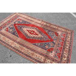 Tapis turc vintage 4.7x7.4 pieds rouge noir Style Kilim grande surface tapis en laine Latex support Patchwork pour couloir chambre décor - Product Image 2