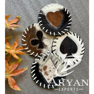 Ensemble de sous-verre rond en cuir de vachette fabriqué à la main pour la décoration intérieure cheveux en cuir véritable occidental sur les sous-verres en peau nouveaux cadeaux pour la maison - Product Image 1