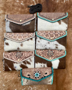 Diseño de sobre de cuero de vaca real con herramientas de estilo vintage, monedero espacioso, vaquera occidental, Mini bolso bandolera espacioso de cuero genuino - Product Image 3