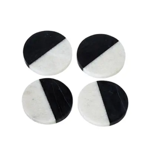 Sous-verres en marbre noir et blanc Multi-Design Coussinets en pierre essentiels pour chaque cuisine Set de formes rondes Tapis et tampons - Product Image 3