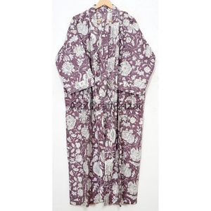 Tendance 100% coton Satin Kimono Robe pour femmes imprimé fleuri été nuit plage couverture Robe hiver confortable maillots de bain costume - Product Image 5