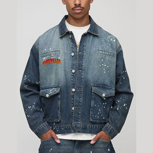 Haute qualité bouton fermeture avant poches cargo quantité minimale de commande bas veste surdimensionnée pour hommes partout Splash sérigraphie veste en jean - Product Image 4