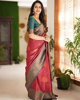 Sari Tradicional Banarasi de Seda Suave con Jacquard, Estilo Lujoso, con Pieza de Blusa Sin Coser, Antra Lifestyle AL-FM-35, para Bodas en India y Pakistán