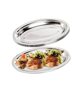Plateau ovale en acier inoxydable de qualité supérieure, plat à poisson ovale, assiette à poisson en acier inoxydable, plateau de service alimentaire en métal - Product Image 1