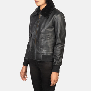 Veste en cuir en peau de mouton pour femme aviateur à prix bon marché, veste en cuir de motard Flight Bomber avec logo personnalisé - Product Image 3