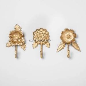 Flower Designer Gold Plated Aluminium Wall Hanging <b>Hooks</b> and Hangers Set Of 3 Rustic Minimalist New Look Pattern <b>Coats</b> Hangers - Product Image 1