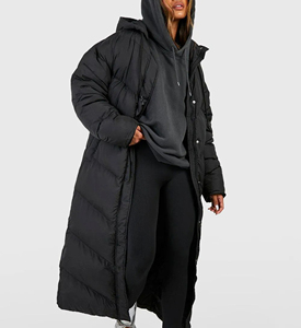 แจ็กเก็ตขนเป็ดยาวผ้าฝ้ายบุนวมสำหรับผู้หญิงแจ็คเก็ตมีฮู้ดสีทึบกันลมสำหรับฤดูหนาว - Product Image 3