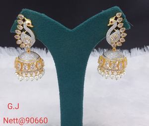 Exclusive Designer AD Collection for Women Peacock <b>Jhumkas</b> Stone Studded Drop Earrings in Multiple Colors Fashion Jewelry Sets - Product Image 2
