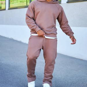 Nouveau design de haute qualité automne automne hiver sweat à capuche décontracté deux pièces à manches longues 460 gsm entraînement marron ensembles de vêtements de détente - Product Image 1