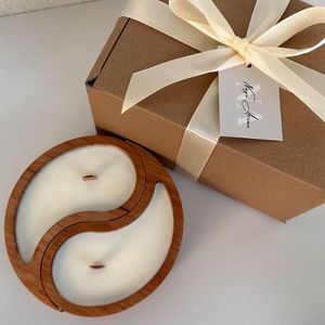 Vente en gros bol à bougie en bois de haute qualité cire de soja avec 2 compartiments de rangement forme ronde pour cadeau de vacances et décoration du Vietnam - Product Image 3