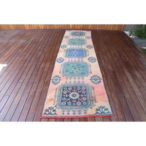 พรมขนาด 2.9x10.7 ฟุต, พรมตุรกีโบราณ, พรมขนสัตว์สีน้ำเงินล้วน - Product Image 1