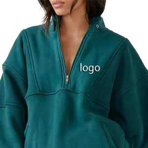 Jersey de peso pesado personalizado sudadera cálida de algodón polar de gran tamaño cuello redondo cremallera bordada recortada mujer tejido en blanco - Product Image 4