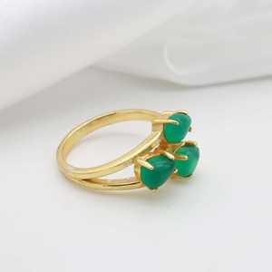 Anillo de piedras preciosas de ónix verde exquisito chapado en oro al por mayor, joyería de latón de pera multipiedra, joyería de moda para mujeres y niñas - Product Image 3