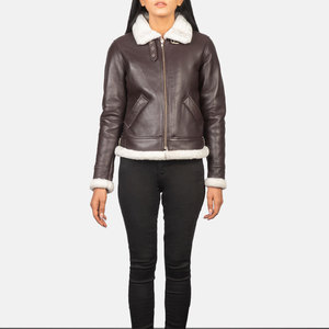 Turn Down Collar Button up Style <b>Women</b> Leather Jacket Zipper <b>Top</b> Class Looking <b>Women</b> Leather Jacket - Product Image 1