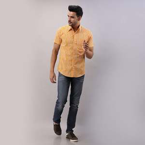 Yellow Striped Cotton Dress <b>Shirt</b> for Men Breathable & 100% Cotton ODM Supply Sizing 6XL & XL - Product Image 1