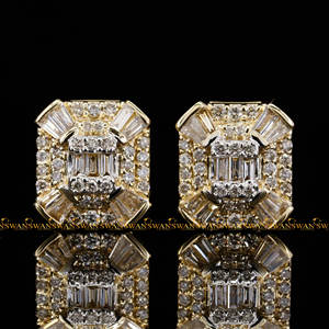 Exclusivo 14Kt oro amarillo Hip Hop redondo y Baguette corte VVs claridad Moissanite diamantes Iced Out Stud pendientes - Product Image 6