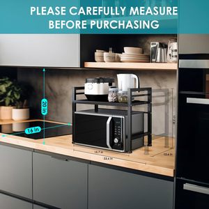 2-Tier Black Adjustable Modern Iron <strong>Kitchen</strong> Organizer Rack Microwave Shelf Standing Type for Pot Utensils Dinnerware Made Metal - Product Image 3