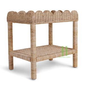 Table basse moderne festonnée Table basse en rotin de luxe Table d'appoint en rotin tissé pour la décoration de chambre personnalisée dans l'artisanat HNH - Product Image 1