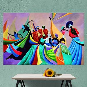Art des danseuses africaines vibrantes - Toile imprimée abstraite moderne, 1P : Prête à accrocher - Product Image 1