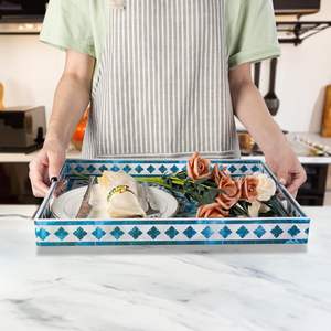 Bandeja redonda para servir con incrustaciones de resina, última llegada, para uso multiusos en hoteles, restaurantes, decoración del hogar - Product Image 2