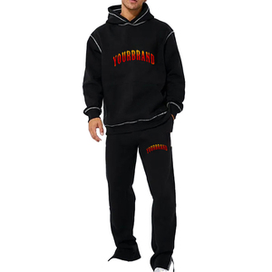 Vente en gros survêtement épais unisexe personnalisé sweat à capuche surdimensionné ensemble pantalon de survêtement point contrasté pantalon à capuche unisexe - Product Image 4