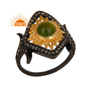 Venta caliente Plata de ley Diamante natural y turmalina verde Anillo de piedras preciosas Fabricante de joyas de diamantes - Product Image 1