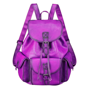 Purple Genuine Leather <b>Backpack</b> Classic Style Large Capacity Laptop Compartment Durable Unisex Shoulder <b>Straps</b> - Product Image 1