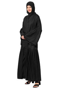 Haute qualité personnalisé femmes Naqab à manches longues noir solide volant Burkha Style ethnique Hijab mode robes musulmanes dubaï Abaya - Product Image 2