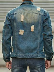 <b>Men's</b> Solid Color Distressed <b>Denim</b> <b>Jacket</b> Front Pocket Button Vintage Long Sleeve <b>Denim</b> <b>Jacket</b> With Full Customization - Product Image 5