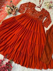 Último traje de mujer bordado Anarkali indio Ethereal Georgette Stone Work para fiesta y ocasiones especiales para adultos - Product Image 5