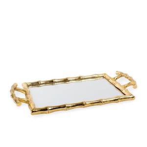 Plateau de service en acier de style miroir taille de forme personnalisée manche en bois assiette durable plat cuisine maison fête couleur personnalisée - Product Image 1