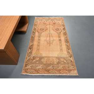 Alfombra tradicional de lana marrón beige 3,1X5,7 pies diseño de retales turcos para entrada sala de estar dormitorio con respaldo de látex - Product Image 1