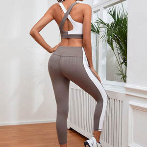 Pakistan fait femmes Yoga ensemble avant Logo résistant à l'eau léger Fitness soutien-gorge 2 pièces ensemble XXL solide motif de haute qualité - Product Image 6