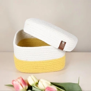 Panier tissé rectangulaire en coton argenté personnalisé de vente chaude avec couvercle organisateur de maison et de cuisine polyvalent fait à la main - Product Image 1