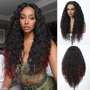 DWY Bold and Beautiful <b>Short</b> Curly <b>Wig</b> for Black Women Black and Red with Transparent Lace Fiber Synthetic 24-30 Inches - Product Image 2