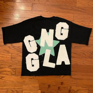 Logotipo personalizado letra desgastada apliques parche bordado Streetwear hombres algodón camisetas Boxy bordado camiseta para hombres - Product Image 6