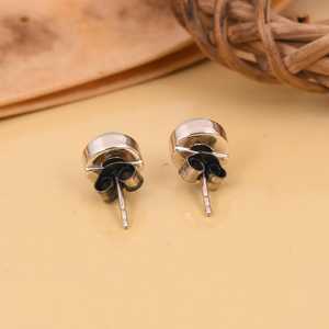 Kingman Turquoise Beaded Sterling Silver Stud Earrings with Bezel Setting Luxury Boho Jewelry for Party & Gift - Product Image 3