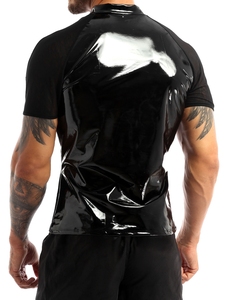 OEM Custom Collar Short Sleeve Blue Faux Button Down Chest <b>Pocket</b> Soft Leather <b>Shirt</b> For <b>Men</b> All <b>Shirts</b> <b>Men</b> Plaids Vintage - Product Image 3