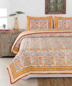 <b>Indian</b> Jaipuri Block Print <b>Quilt</b> Printed Reversible Razai Cotton Handmade Floral <b>Quilt</b>, Jaipuri Razai, Bedspread Comforter - Product Image 6