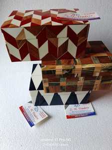 Cofre de joyería con incrustaciones de hueso indio tradicional resina hecha a mano y caja decorativa de nácar para regalo elegante - Product Image 4