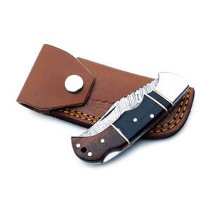 Couteau de poche EDC en acier damas fait main palissandre noir serrure arrière couteau de camping de chasse pliant avec gaine en cuir G10 - Product Image 4