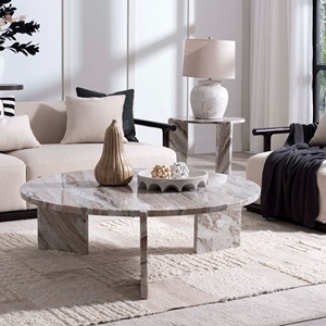 Table basse Sawar en marbre massif, faite à la main au design moderne, finition blanche naturelle, salon extérieur pliable de qualité supérieure - Product Image 1