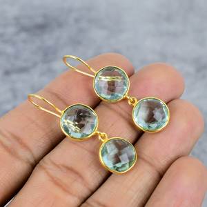 Pendientes de alambre chapados en oro de Plata de Ley 925 con piedras preciosas de forma redonda de apatita Aqua para mujer, pendientes delicados de boda, regalos para ella - Product Image 1