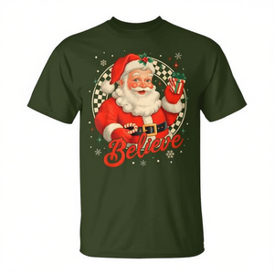 Maglietta Vintage Babbo Natale 'Believe' per Bambini e Bambine, Stile Retrò, Abbigliamento Promozionale - Product Image 2