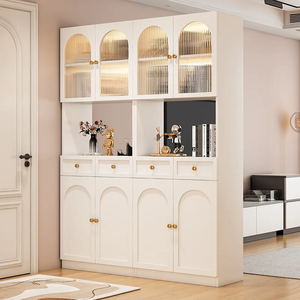 Meuble à chaussures en bois massif style crème, armoire murale intégrée pour entrée, cloison de séparation moderne et minimaliste pour salon - Product Image 1